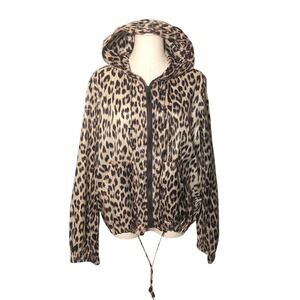 Mycra Pac Short Leopard Print Hooded Windbreaker Zip Packable Jacket USA 1 s/m